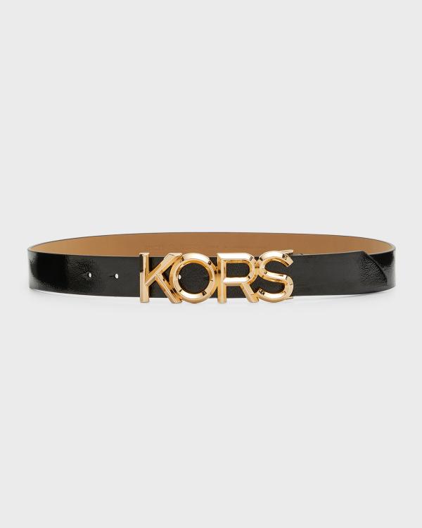 Michael Kors Black Monogram Belt with Gold MK Buckle Michael Kors Signature Monogram Reversible Belt, Synthetic  main image 4