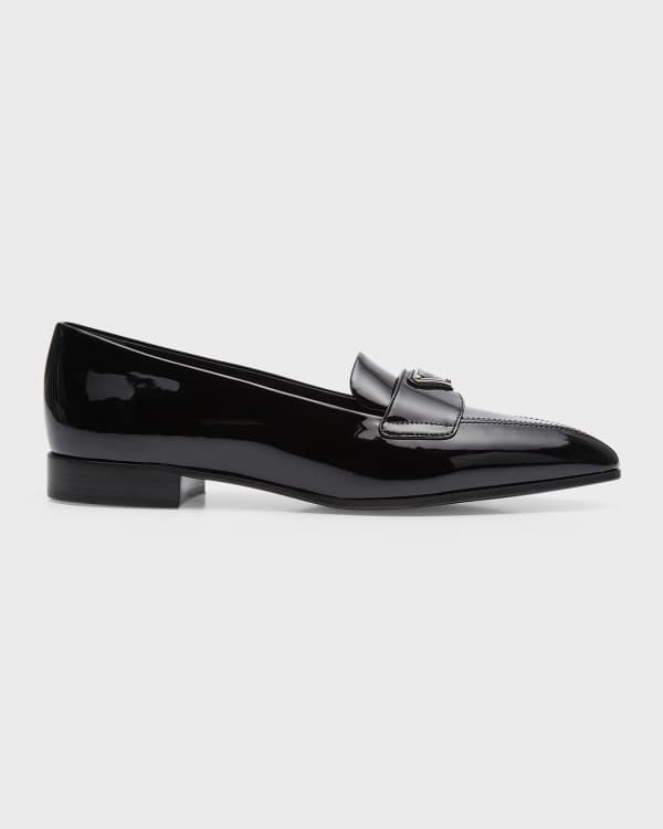 Prada Calfskin Logo Flat Loafers | Neiman Marcus