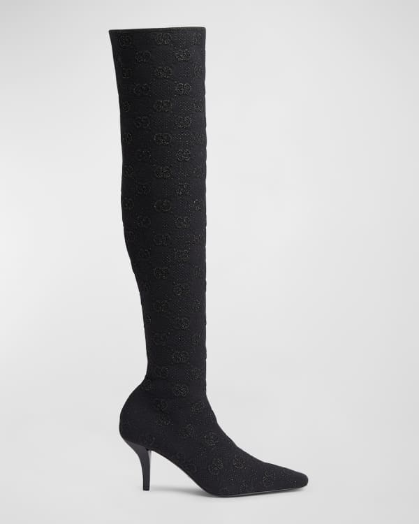 Moneta monogram mesh over-the-knee boots in black - Balmain