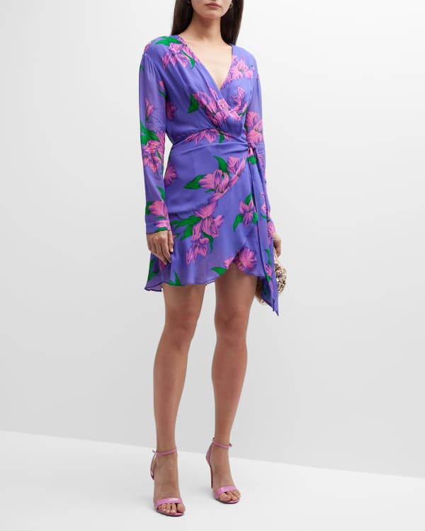 Alicia Bell Evelyn Cotton-Silk Faux-Wrap Mini Dress | Neiman Marcus