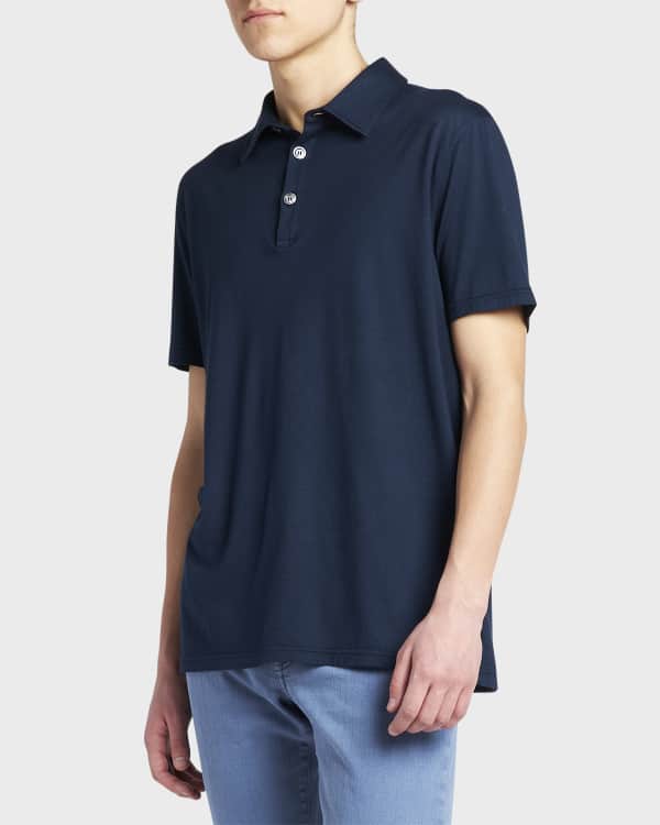 Isaia Men's Fine-Knit Linen Blend Polo Shirt | Neiman Marcus