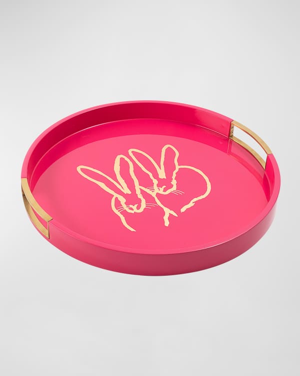Hunt Slonem Round Lacquer & Wood Butterflies Serving Tray