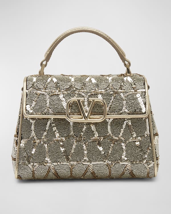 Valentino Garavani Roman Stud Mini Metallic Crystal Top Handle Bag