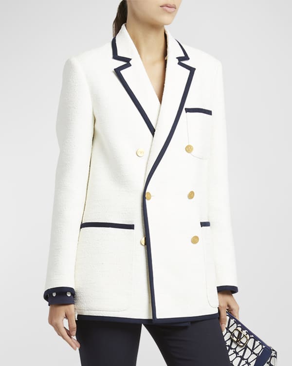Belted Contrast Collar Tweed Blazer main image 1