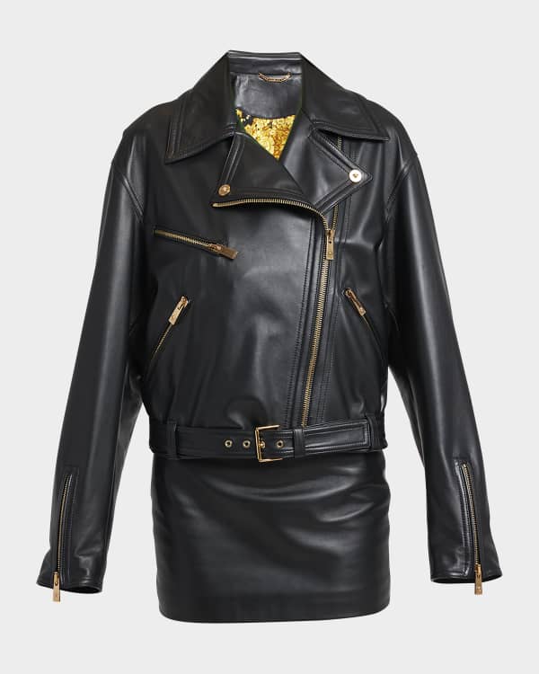 Alexander McQueen Printed Puff Sleeve Leather Moto Jacket Neiman Marcus