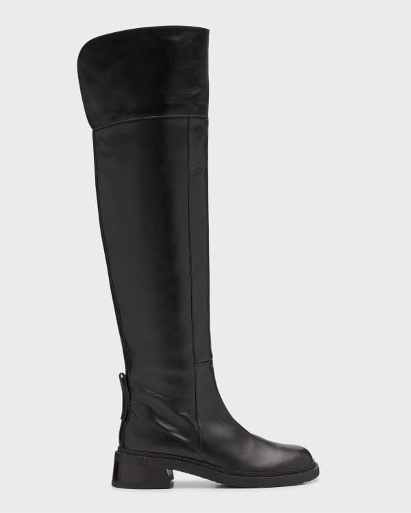 LOUIS VUITTON Fringe Knee-high Heel Boots Suede Black