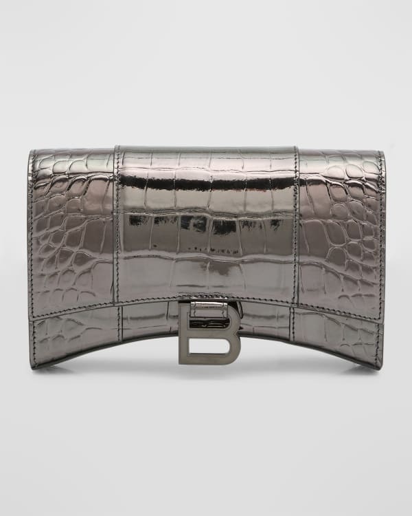 Balenciaga Hourglass crocodile-effect Chain Wallet - Silver