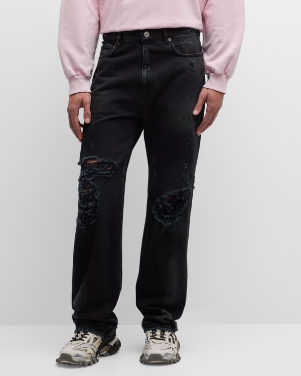 GIVENCHY Straight-Leg Distressed Painted Jeans for Men