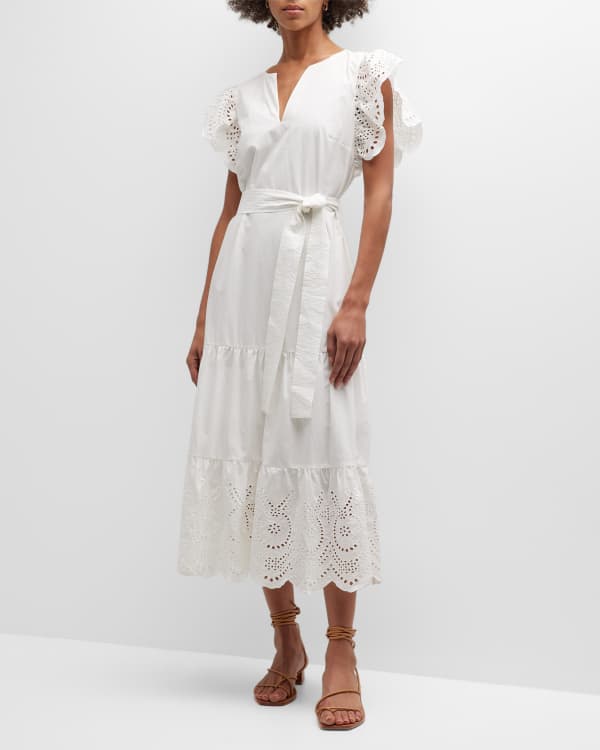 Johnny Was Hazel Tiered Floral-Embroidered Midi Dress | Neiman Marcus