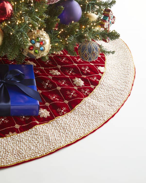 Sudha Pennathur 60" Velvet Embroidered Christmas Tree Skirt Neiman Marcus
