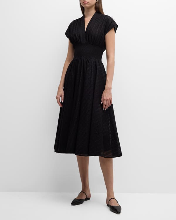 Tory Burch Floral Print Border Trim Jewel Neck Cotton Dress