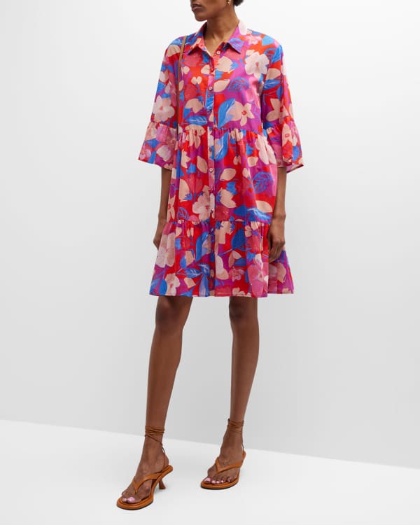 Johnny Was Tulum Tiered Floral-Print Mini Dress | Neiman Marcus