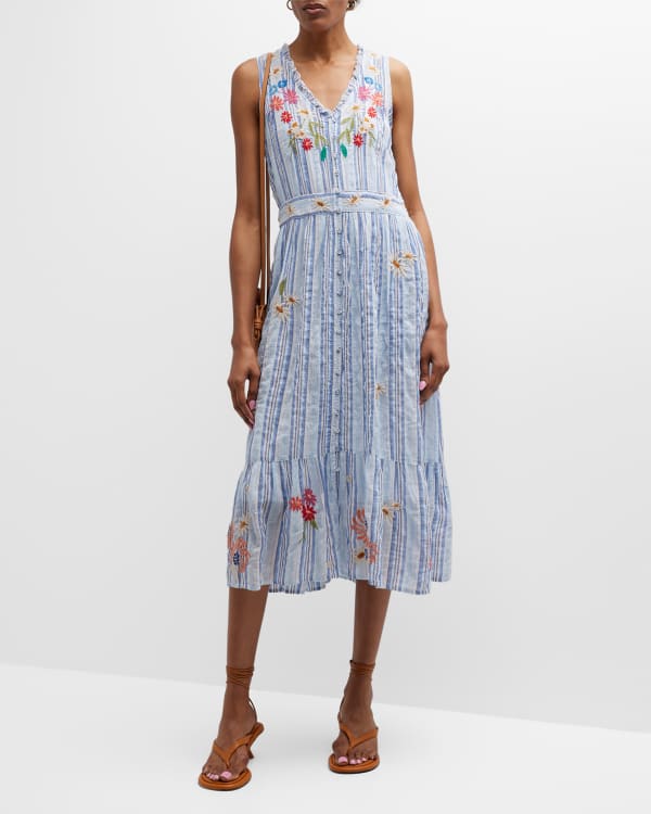 Lug Von Siga Sybill Floral Linen Midi Dress | Neiman Marcus