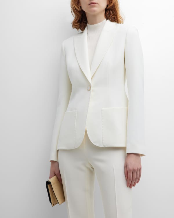 Women's Pricilla Tweed Single-Button Blazer - Ivory Navy - Size 0