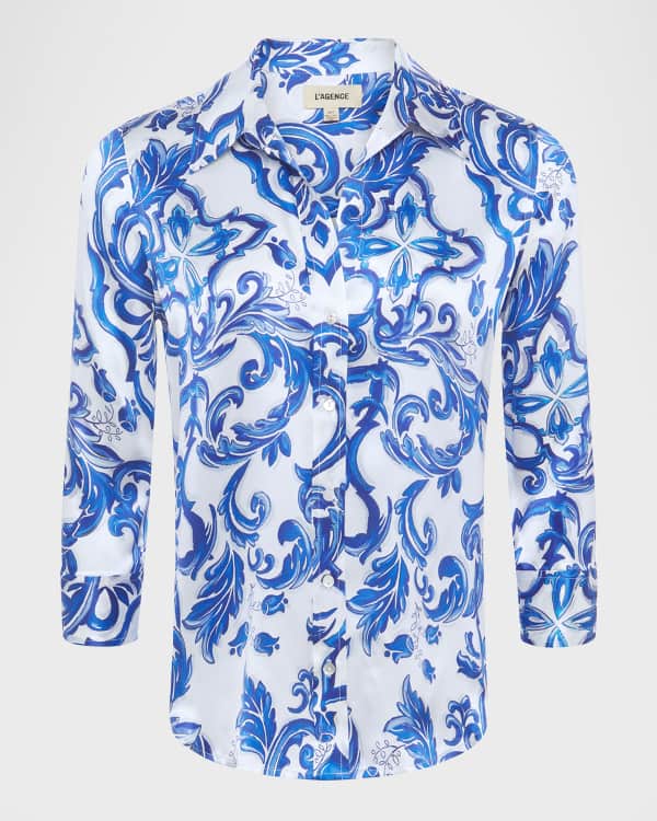 L'Agence Cheetah-Print Holly Button-Front Blouse | Neiman Marcus