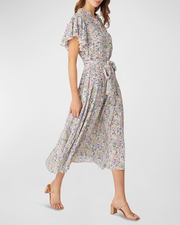 Shoshanna Smocked Floral-Print Handkerchief Dress | Neiman Marcus