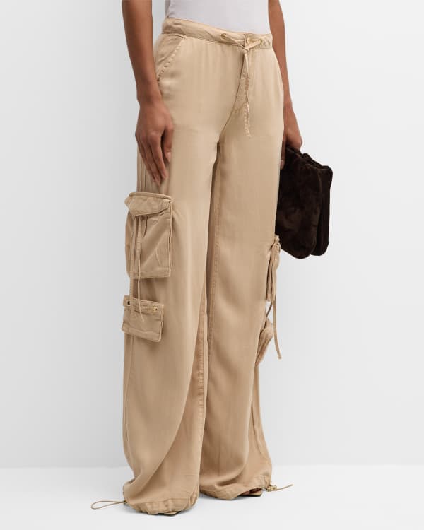 Cynthia Rowley Wide-Leg Sheer Organza Cargo Pants | Neiman Marcus