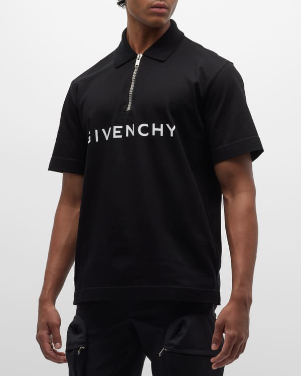 Givenchy Men's Peace Logo Zip Polo Shirt | Neiman Marcus