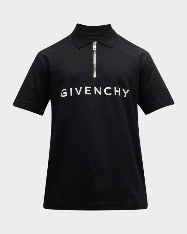 Givenchy Men's Peace Logo Zip Polo Shirt | Neiman Marcus