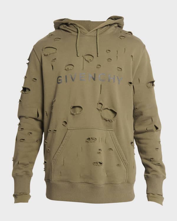Givenchy Men s Destroyed Logo Pullover Hoodie Neiman Marcus