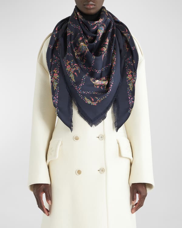 Louis Vuitton Monogram Turquoise Cyan Silk Wool Shawl Scarf - SOLD