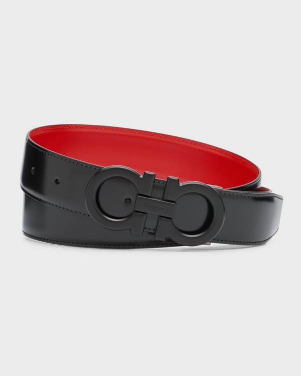 Salvatore Ferragamo Double Gancio Reversible Leather Belt in Red/Nero