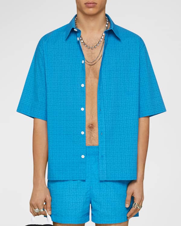 Givenchy Men's Allover-Logo Zip Sport Shirt | Neiman Marcus