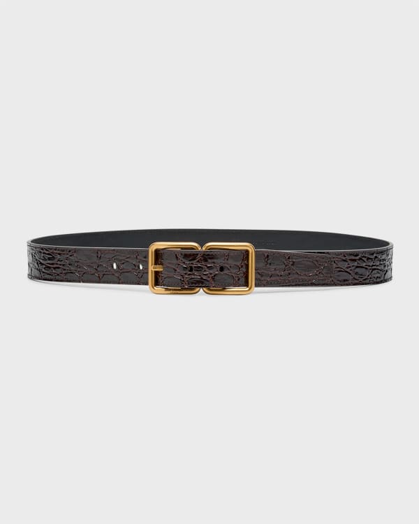 Gucci Pink Leather Belt With Crystal Interlocking G Buckle, $420, Gucci