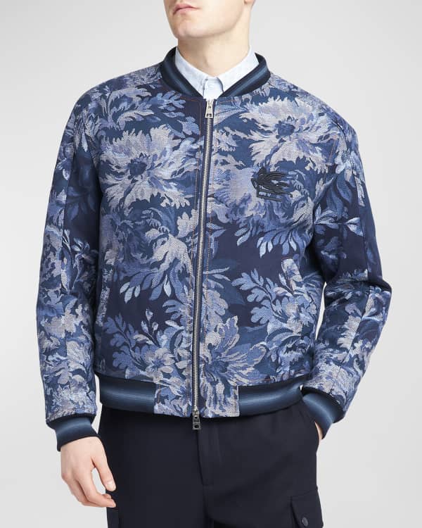 Embroidered Trim Abstract Jacquard Robe Jacket - Luxury Blue
