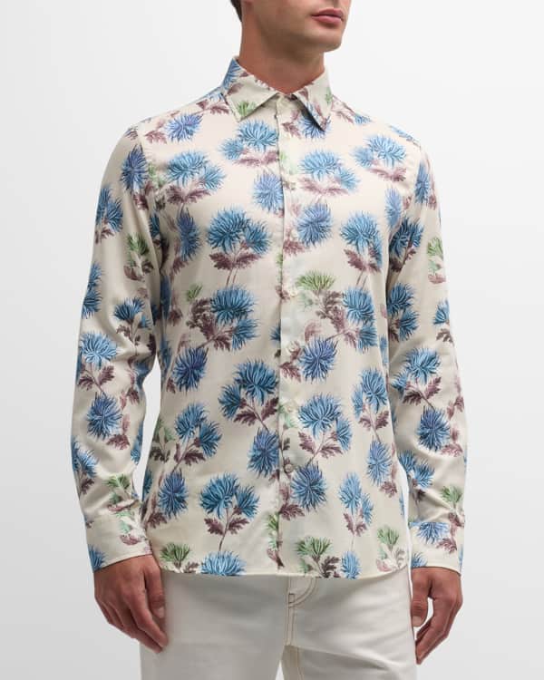 Etro Mens Light Blue Floral Paisley Print Shirt