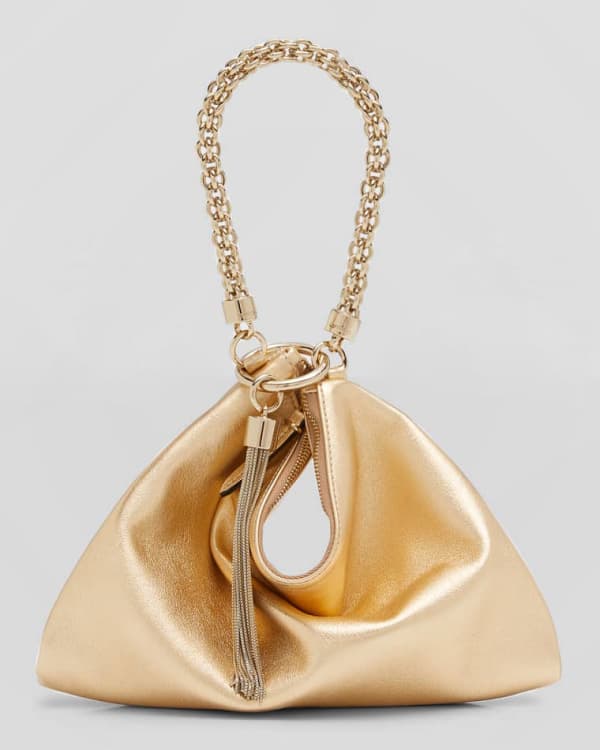 Gold Metallic Leather Clutch Bag With Chain Strap, CALLIE, Pre-Fall