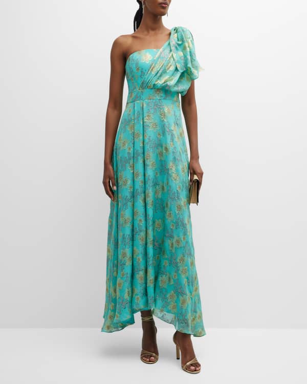 Shoshanna Draped One-Shoulder Floral-Print Gown | Neiman Marcus