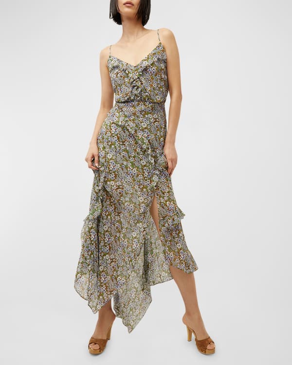 Veronica Beard Alannah Floral-Print Ruched Silk Maxi Dress | Neiman Marcus