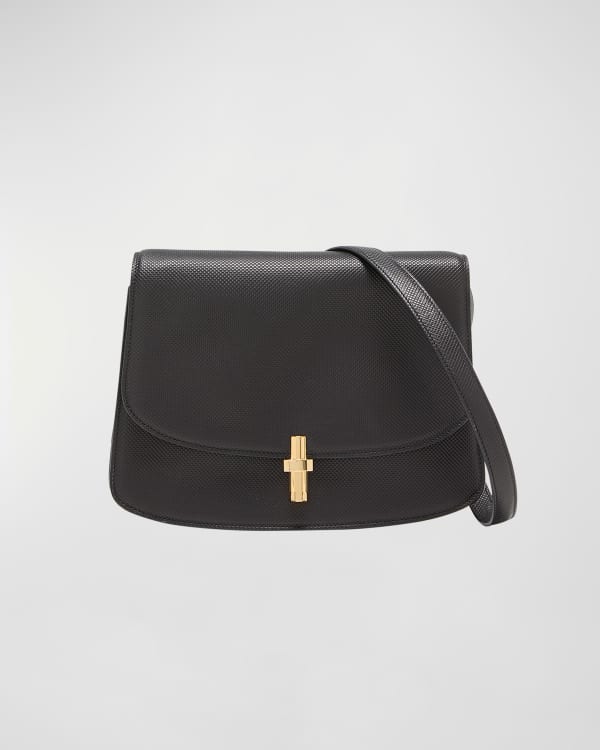 Slouchy Banana Large Leather Crossbody Bag in Black - The Row