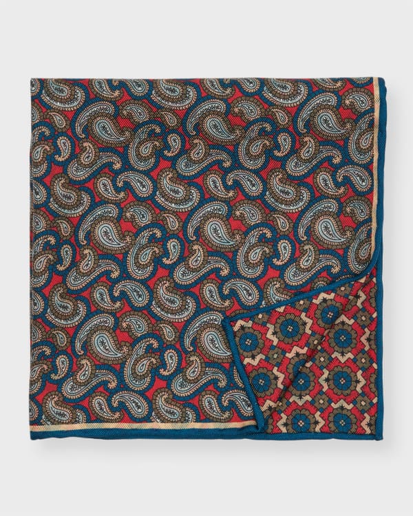 Brunello Cucinelli Men's Medallion Silk Pocket Square | Neiman Marcus