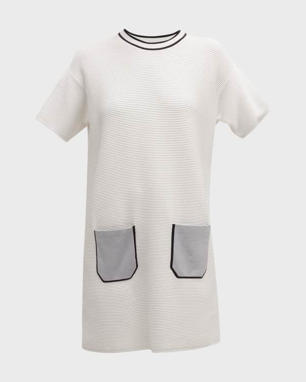Lafayette 148 New York Leather-Trim Cotton Dress | Neiman Marcus