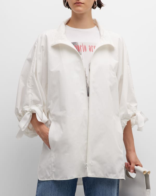 Jane Post Hooded Snap-Front Long Rain Slicker Coat | Neiman Marcus | Windbreakers