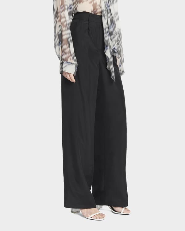 Giorgio Armani Wool-Silk High-Rise Wide Leg Pants | Neiman Marcus