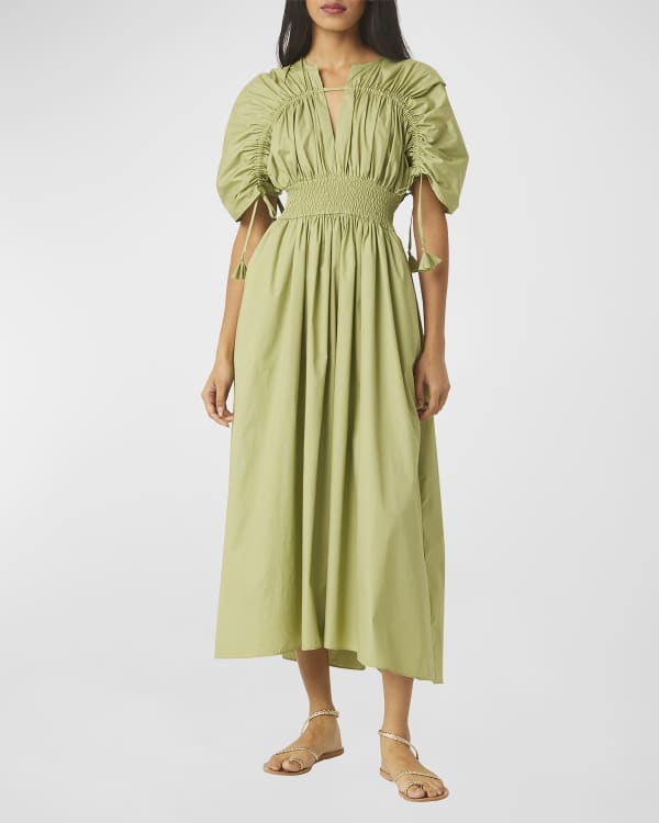 Shoshanna Clark Ruched Sleeveless Midi Dress | Neiman Marcus