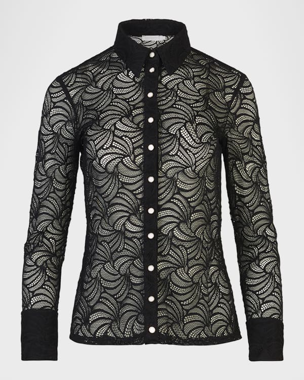 Ganni Lace ButtonFront Combo Shirt Neiman Marcus