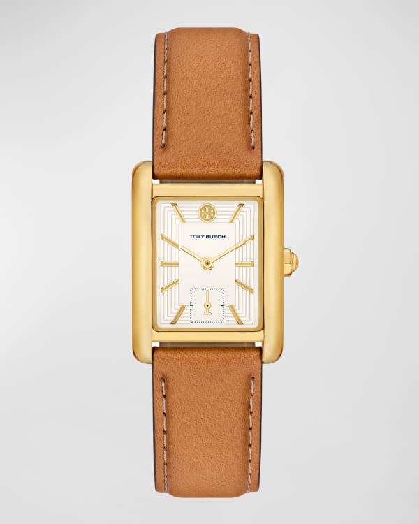 Tory Burch The Miller Square Watch with Leather Strap Neiman Marcus