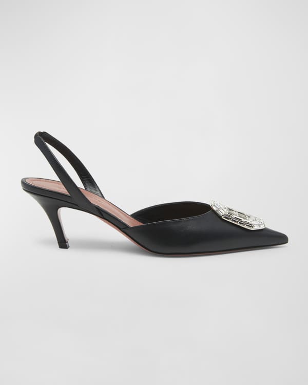 Amina Muaddi Camelia Pointed Leather Slingback Pumps | Neiman Marcus