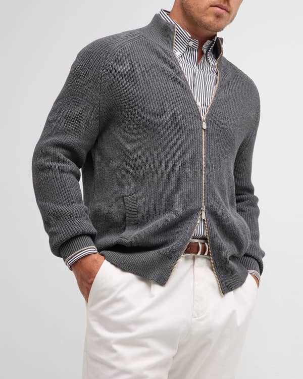Giza Cotton Full Zip Sweater | Mushroom