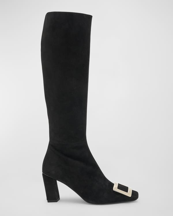 Roger Vivier Botte Polly Suede Knee Boot Gray Neiman Marcus