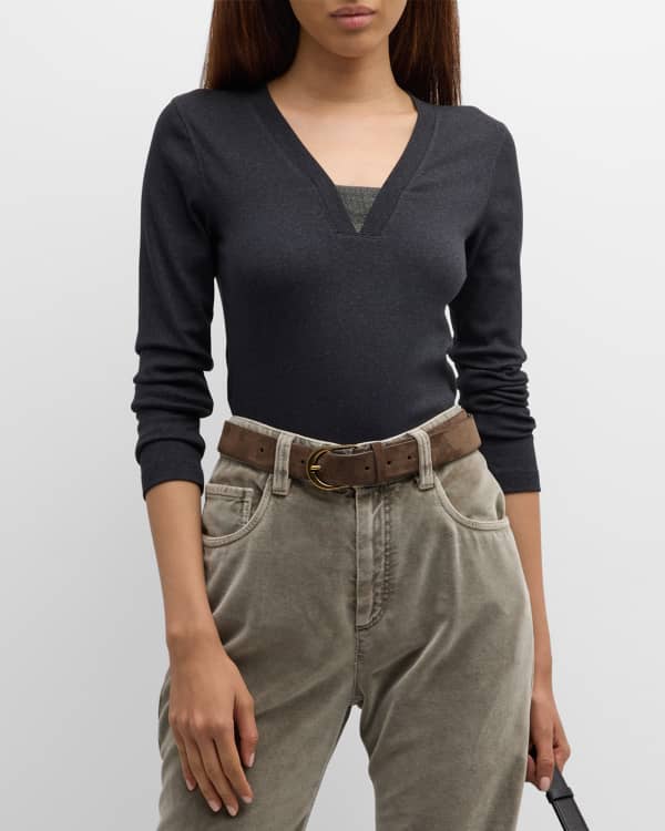 Cashmere-Silk Ribbed Henley in Sweaters