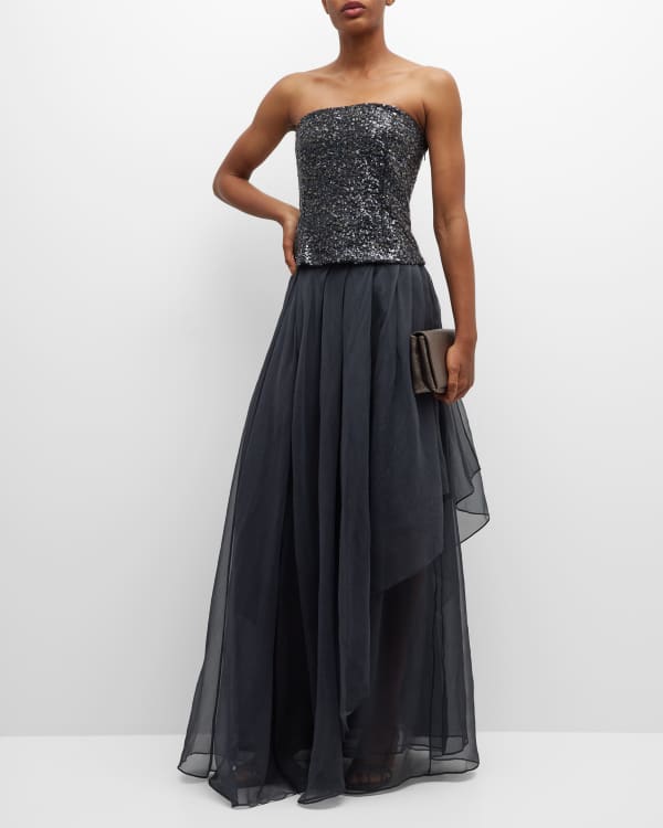 Brunello Cucinelli Embellished Neck Evening Dress in Gray