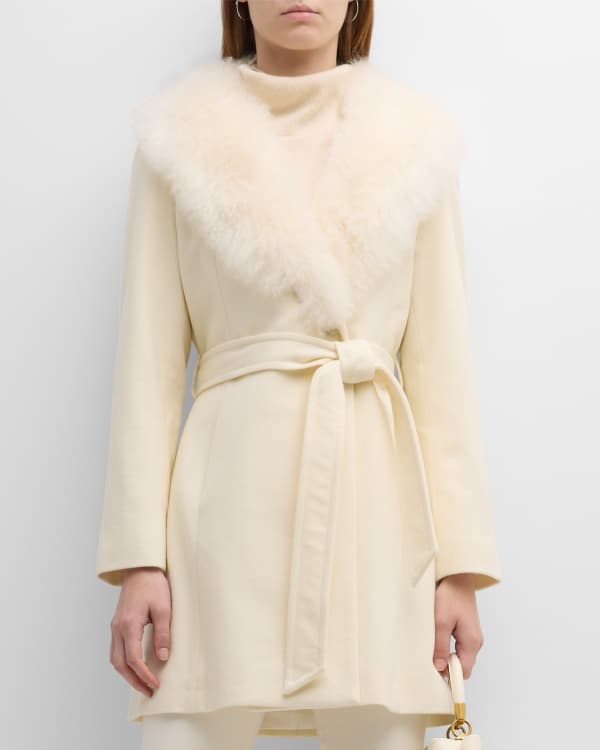 Sofia Cashmere Fox Fur Shawl-Collar Short Wrap Coat | Neiman Marcus