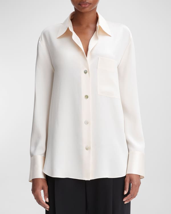 Theory Oversized Two-Tone Cotton Button-Front Shirt | Neiman Marcus