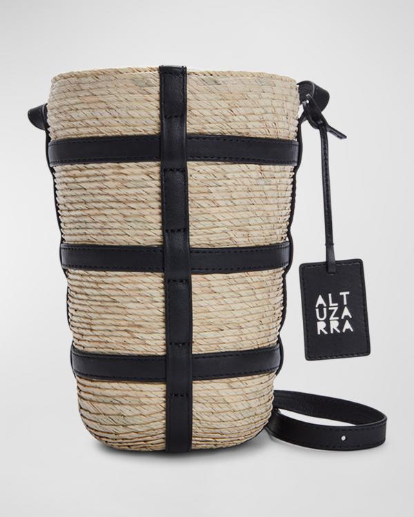 Santa Cruz Wide Stripe Chevron Large Straw Tote Bag: Black Two Tone