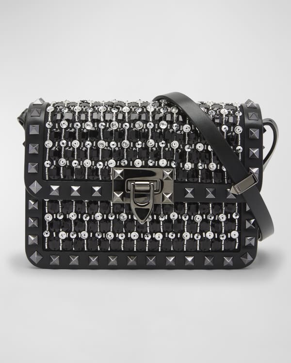 VALENTINO GARAVANI Rockstud small sequin-embellished two-tone leather  shoulder bag